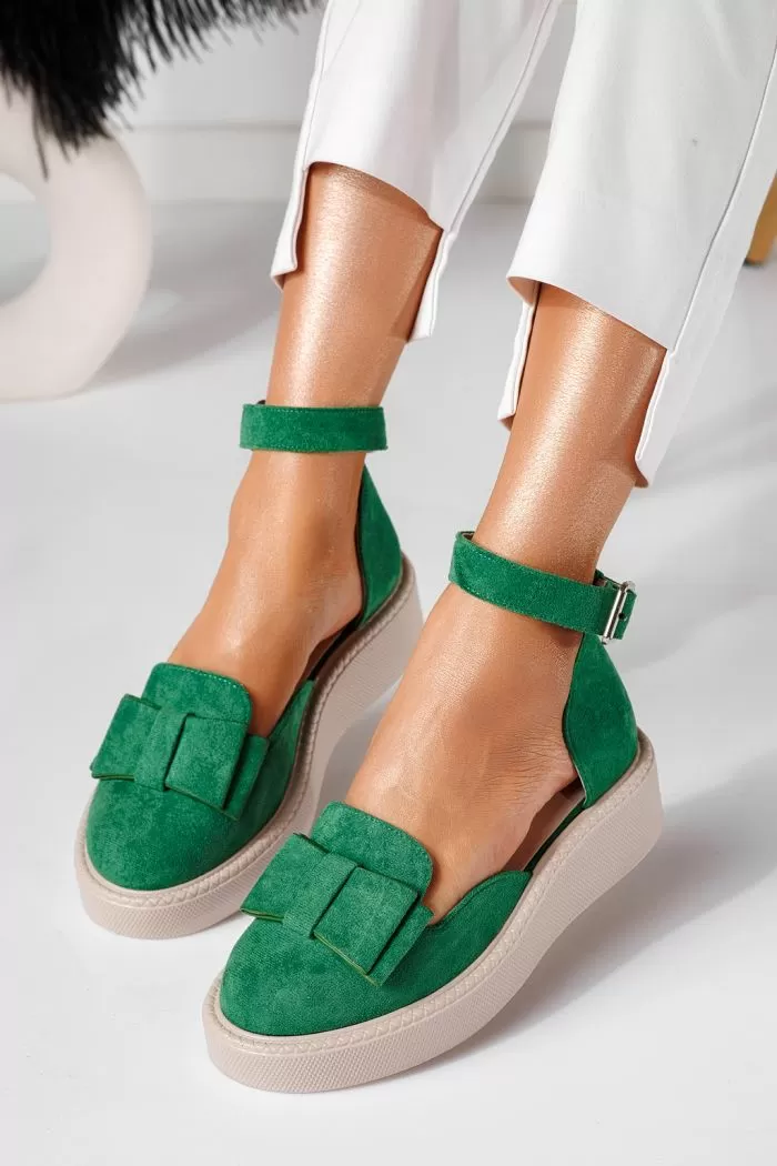 Pantofi casual dama verzi din piele ecologica intoarsa Willy #24223