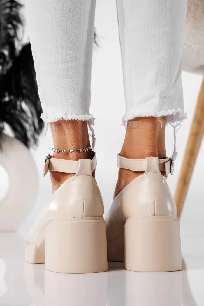 Pantofi casual dama bej din piele ecologica Troya #24226