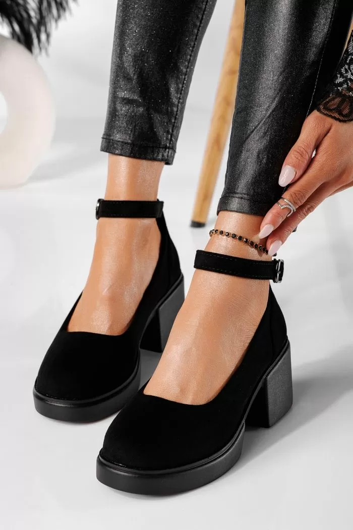 Pantofi casual dama negri din piele ecologica intoarsa Troya #24227