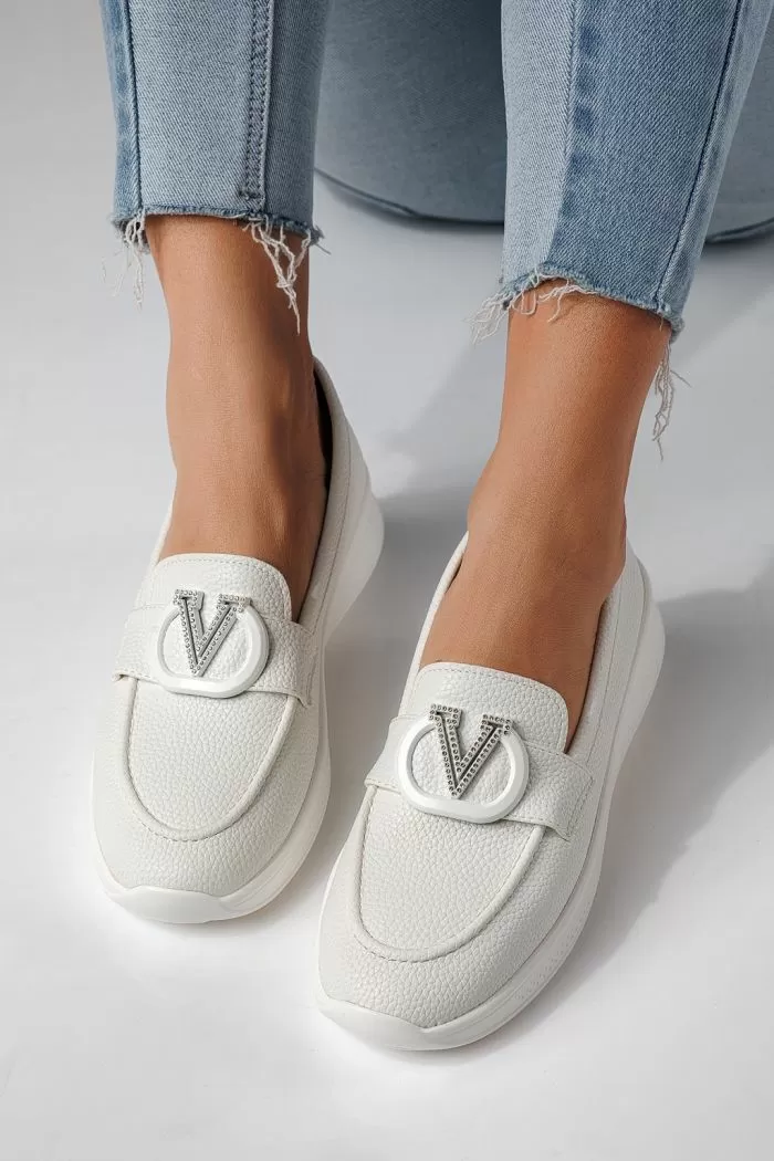 Pantofi casual dama albi din piele ecologica Nancy #24269