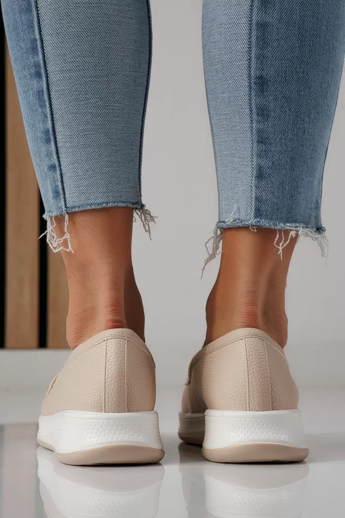 Pantofi casual dama bej din piele ecologica Nancy #24270