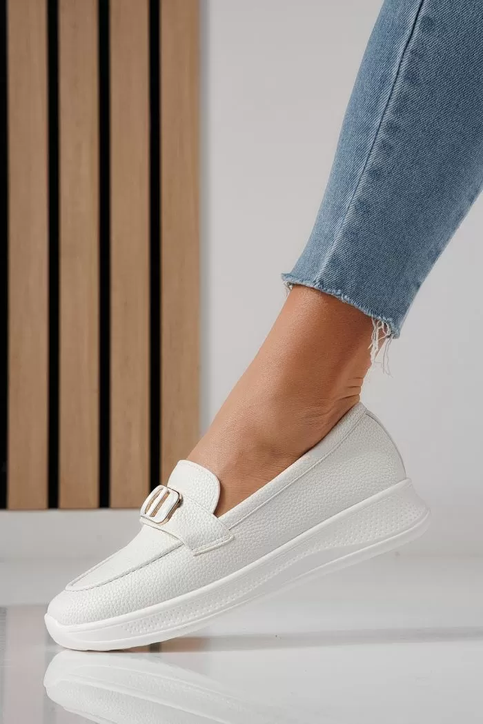 Pantofi casual dama albi din piele ecologica Rania #24272