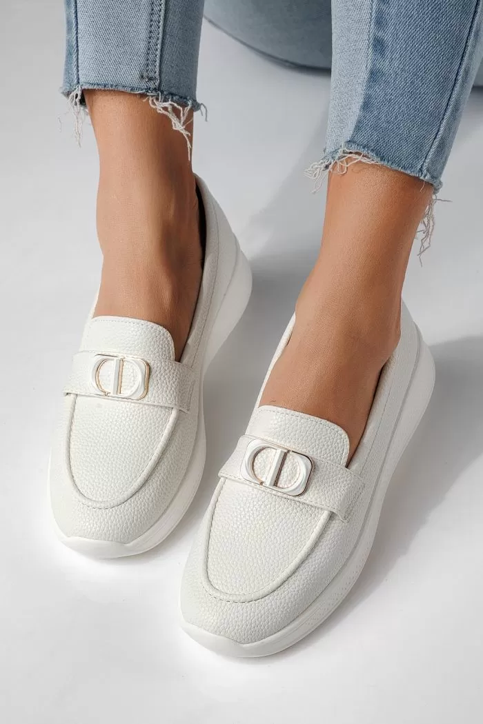 Pantofi casual dama albi din piele ecologica Rania #24272