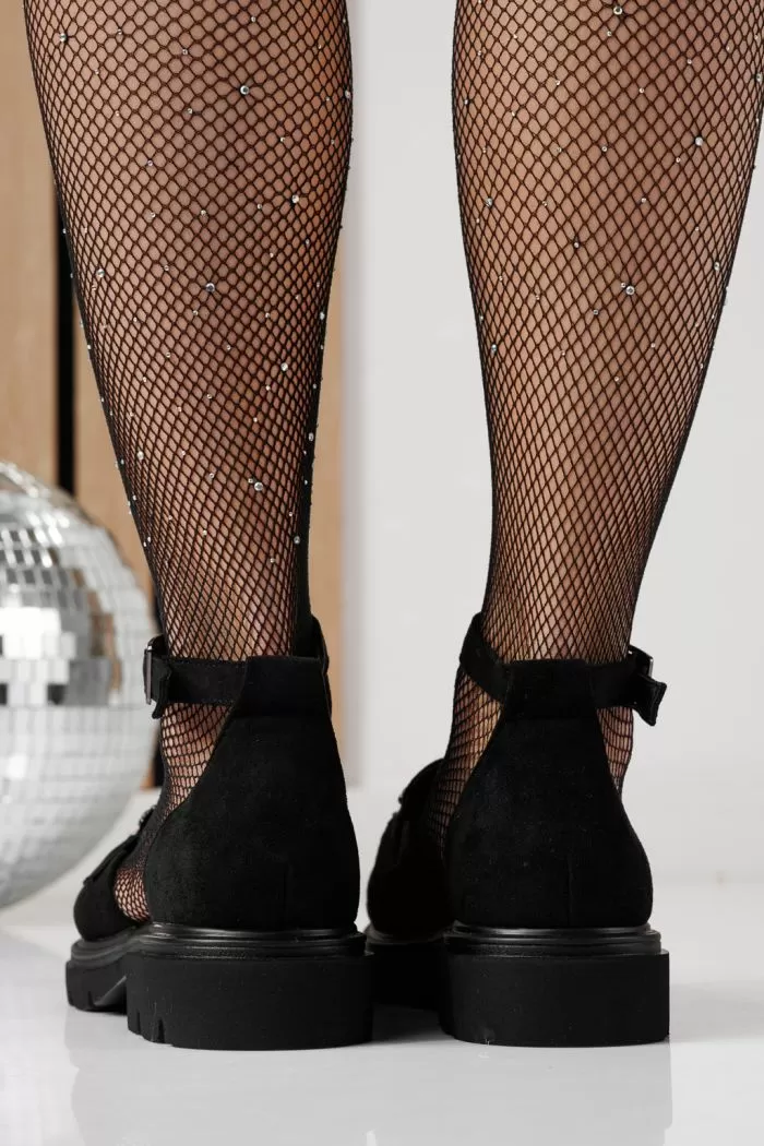 Pantofi casual dama negri din piele ecologica intoarsa Saima #24275