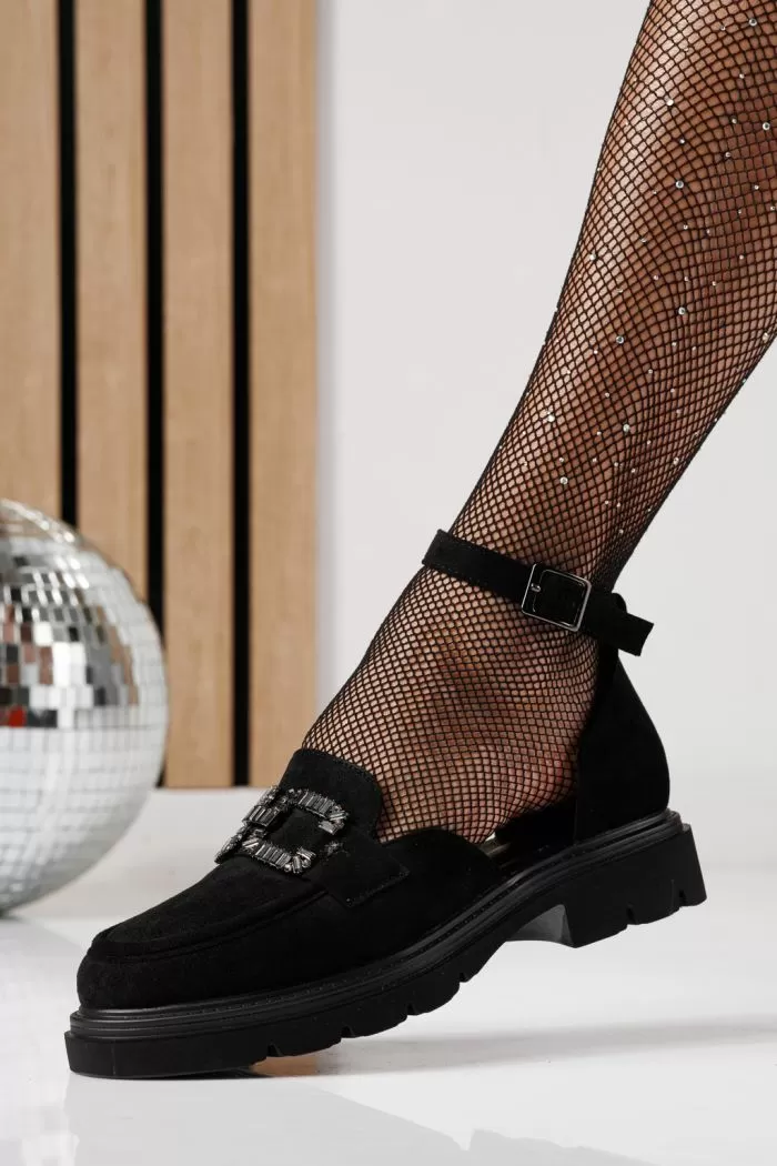 Pantofi casual dama negri din piele ecologica intoarsa Saima #24275