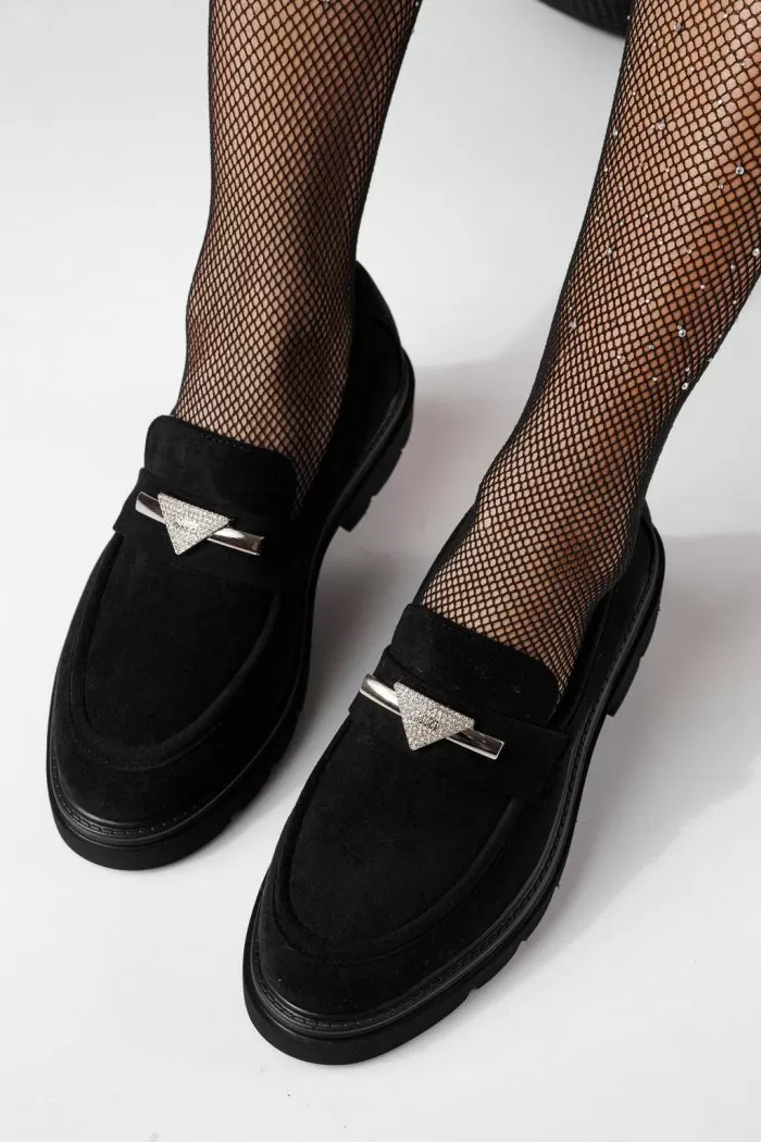 Pantofi casual dama negri din piele ecologica intoarsa Venus #24280