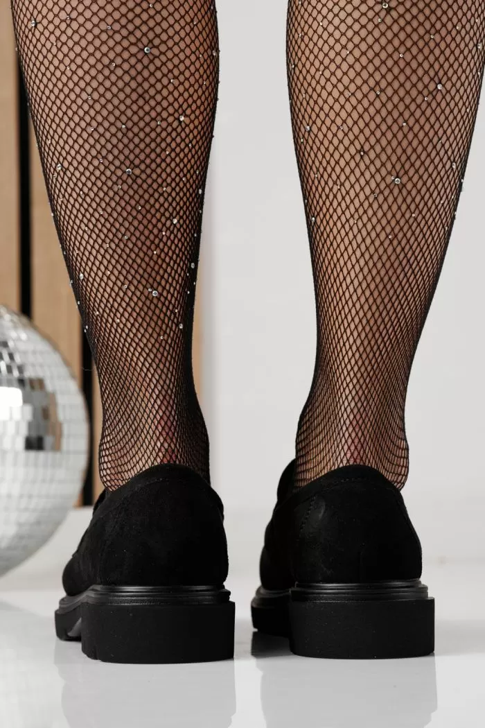 Pantofi casual dama negri din piele ecologica intoarsa Zina #24282