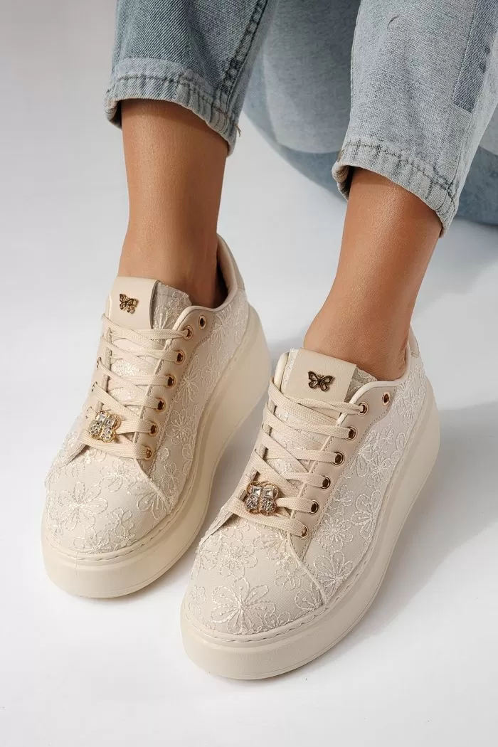 Adidasi dama bej din material textil Carla #24291