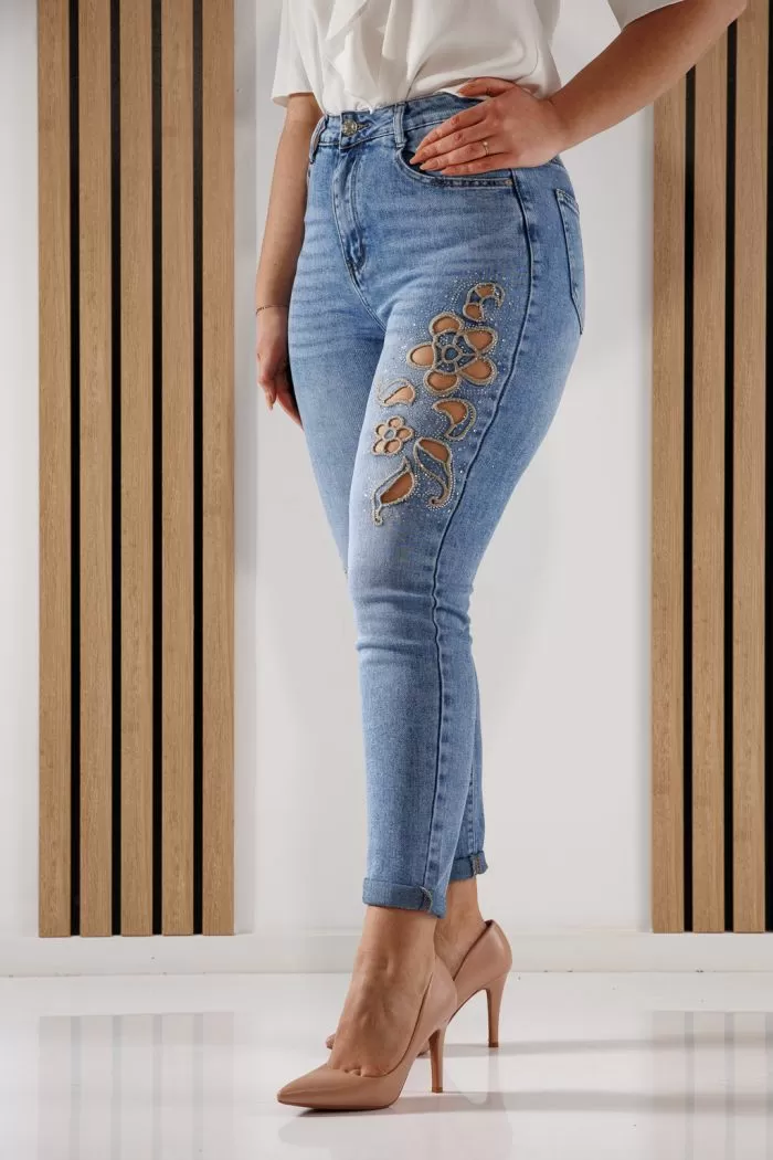 Blugi Mom Fit  Dama Alexia Albastri #A1355