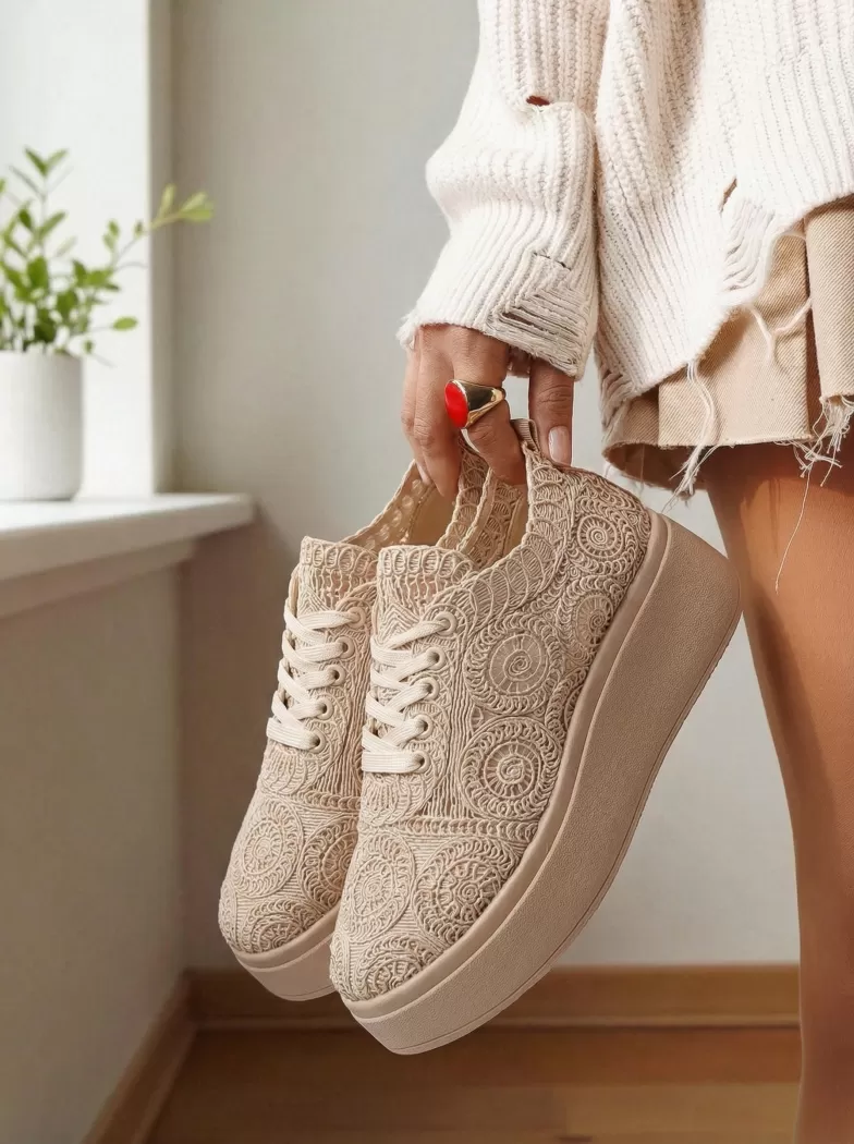 Adidasi dama bej din material textil Loretta #24490