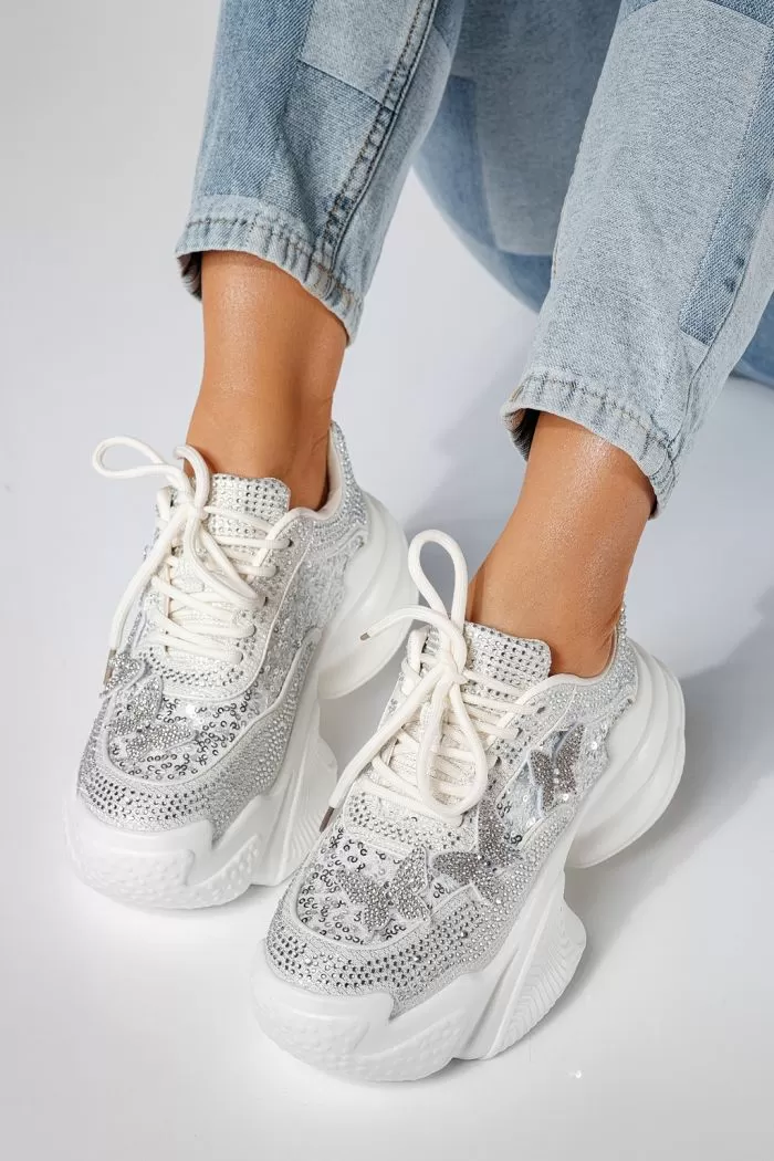 Adidasi dama albi din material textil intoarsa Evelyn #24534