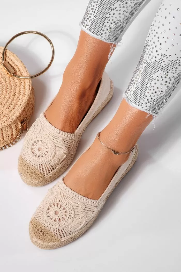 Espadrile dama bej din piele ecologica intoarsa Emma #24540