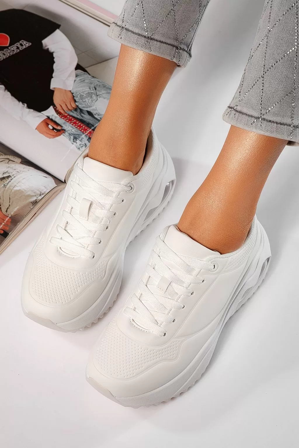 Adidasi dama albi din piele ecologica Audrey #24554