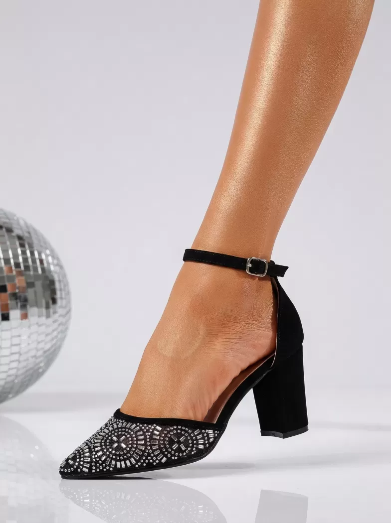 Pantofi cu toc dama negri din piele ecologica Kristy #24591