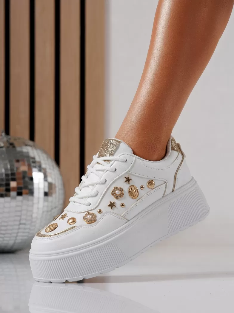 Adidasi dama albi din piele ecologica intoarsa Diana2 #24598