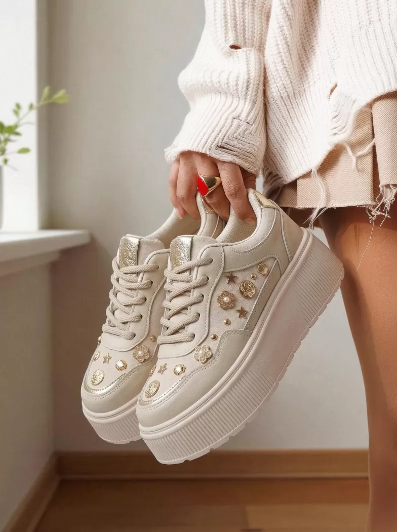 Adidasi dama bej din piele ecologica intoarsa Diana2 #24600