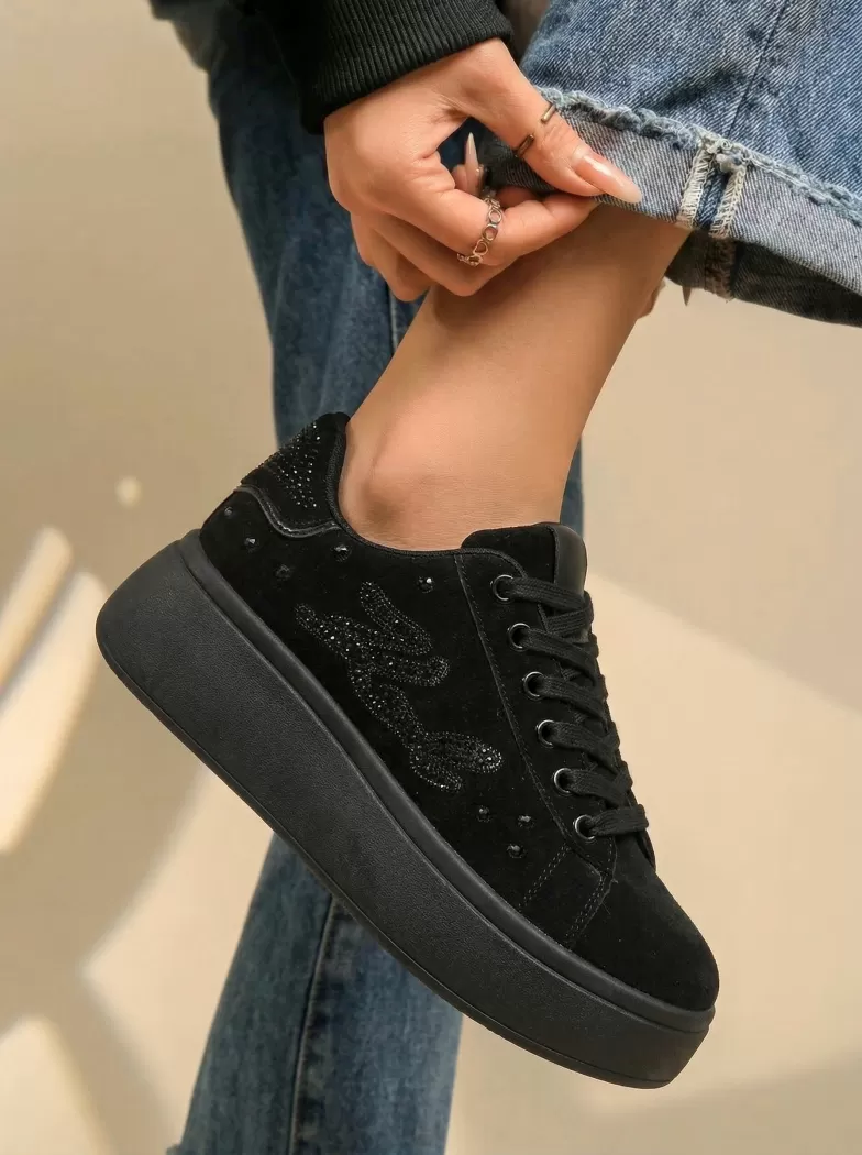 Adidasi dama negri din piele ecologica intoarsa Saphira #24680