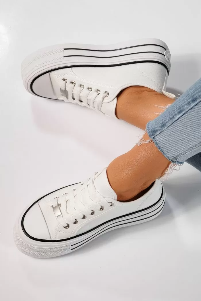 Adidasi dama albi din material textil Sophia #24728