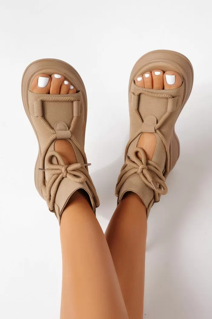 Sandale cu platforma dama khaki din piele ecologica Calista #24837