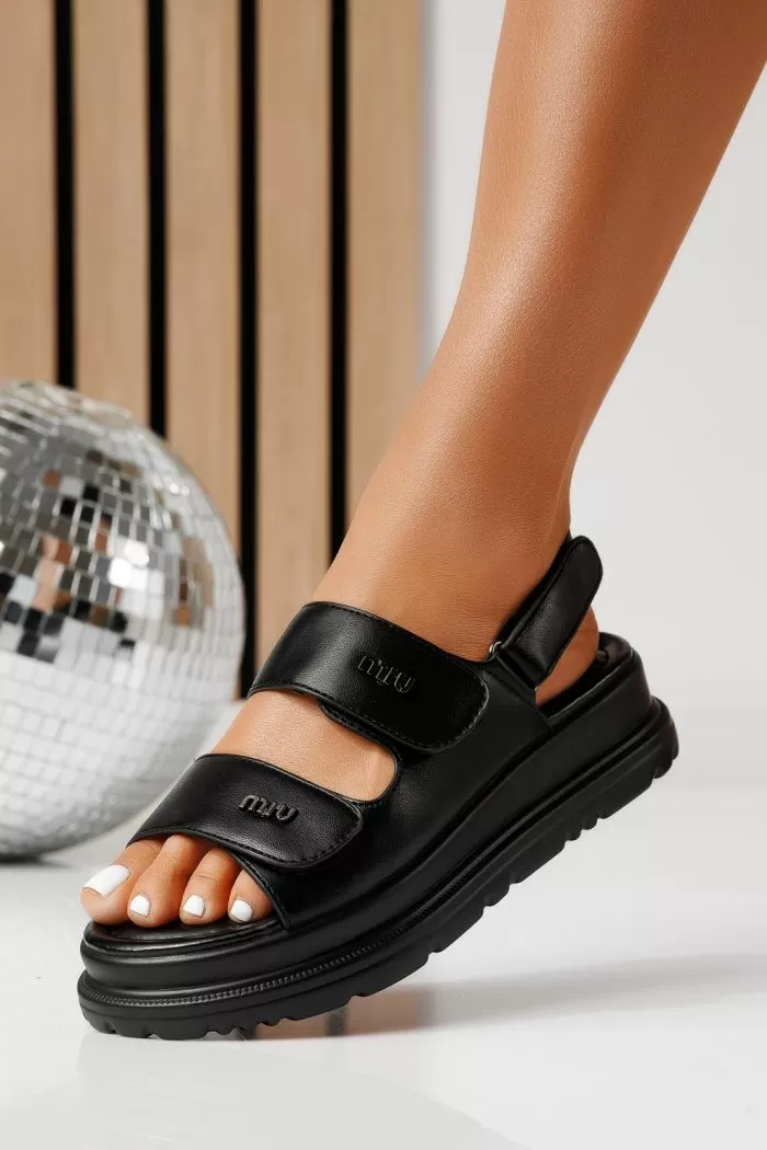 Sandale cu platforma dama negre din piele ecologica Cleo #25084