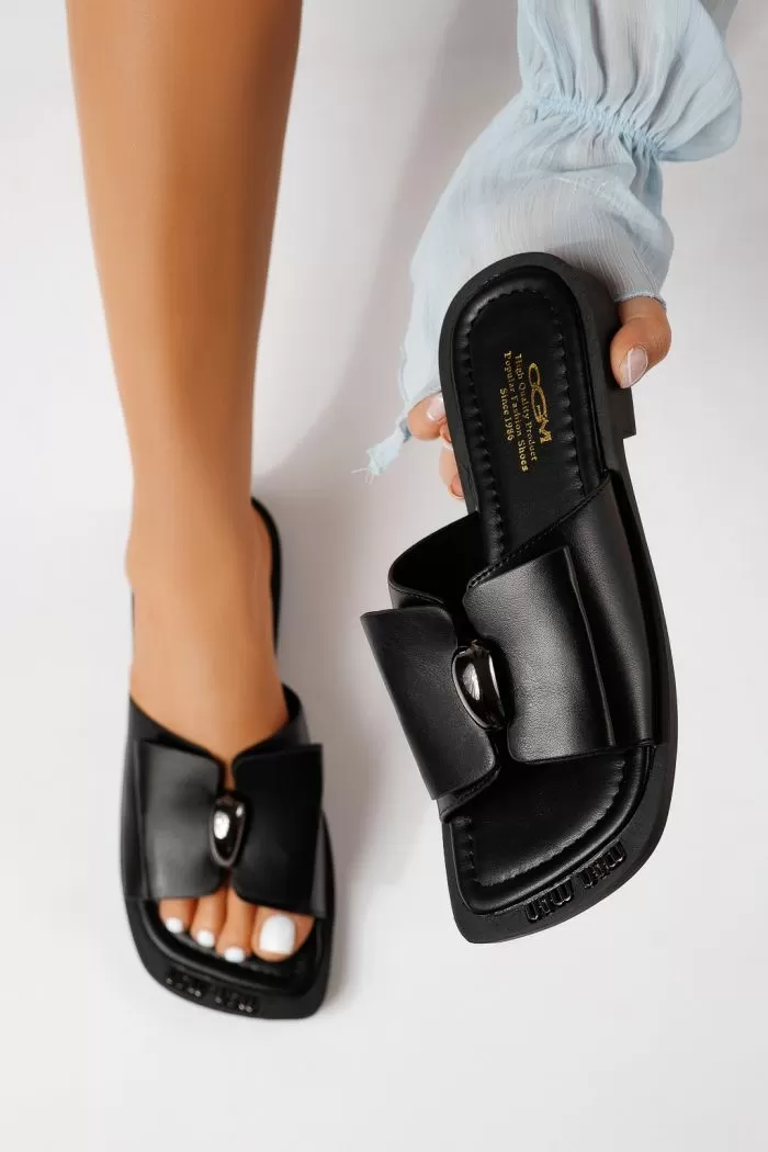 Papuci dama negri din piele ecologica Amaris #25166