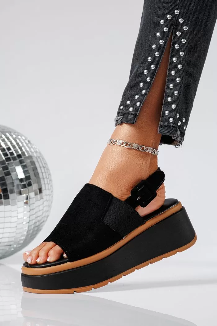 Sandale cu platforma dama negre din piele ecologica intoarsa Amelia #25232