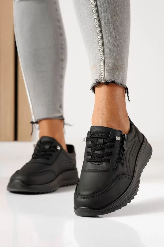 Pantofi casual dama captusiti negri din piele ecologica Orielle #30129
