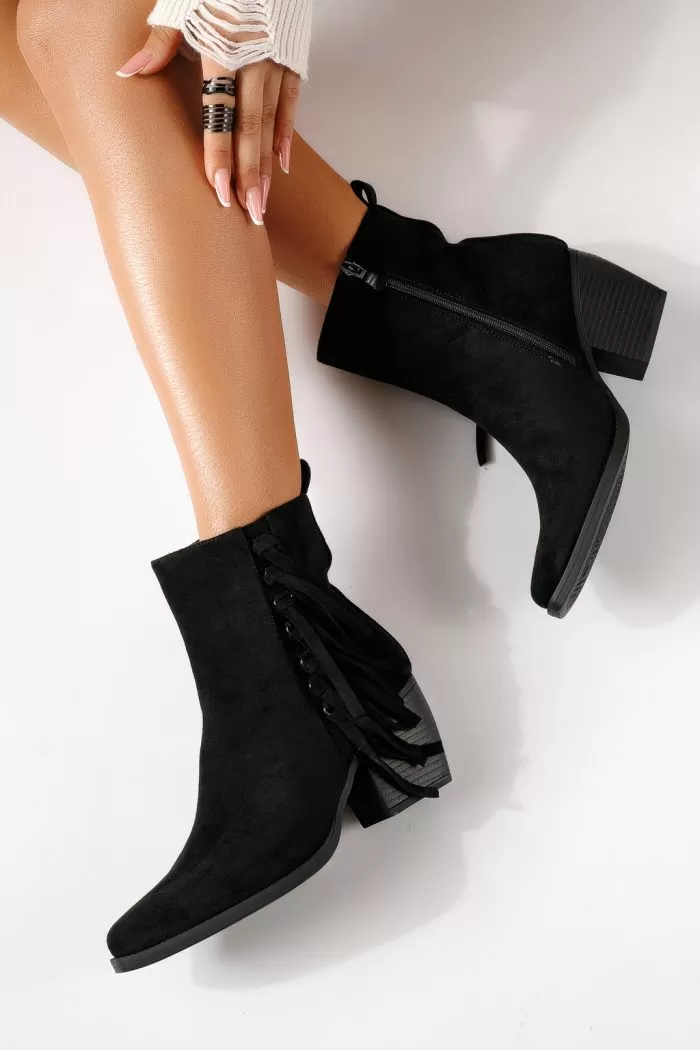 Botine dama vatuite negre din piele ecologica intoarsa Ella #30356