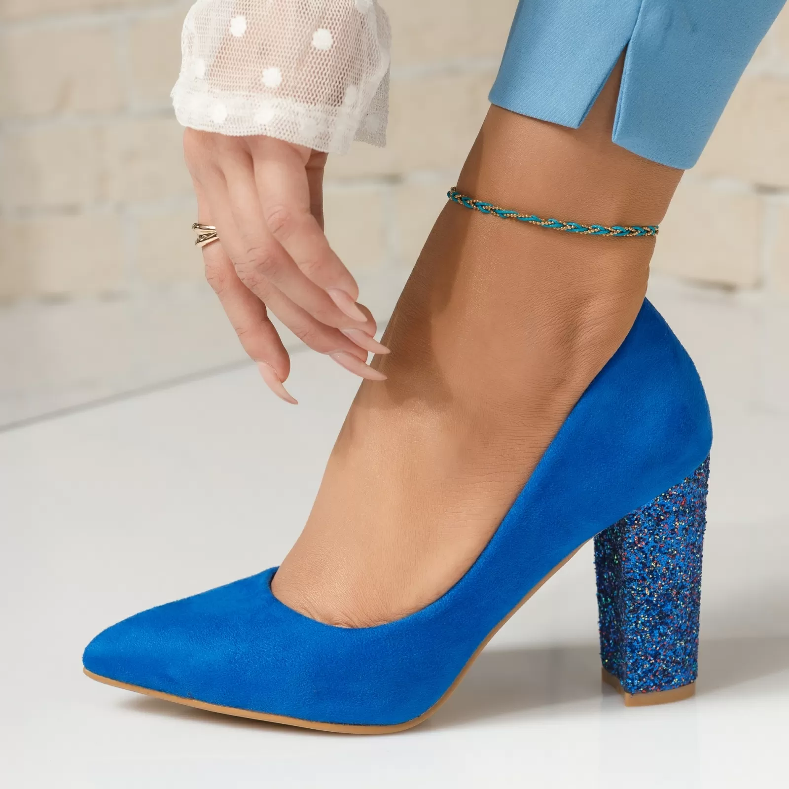 Pantofi Dama cu Toc Katherine Bleumarin #3925M