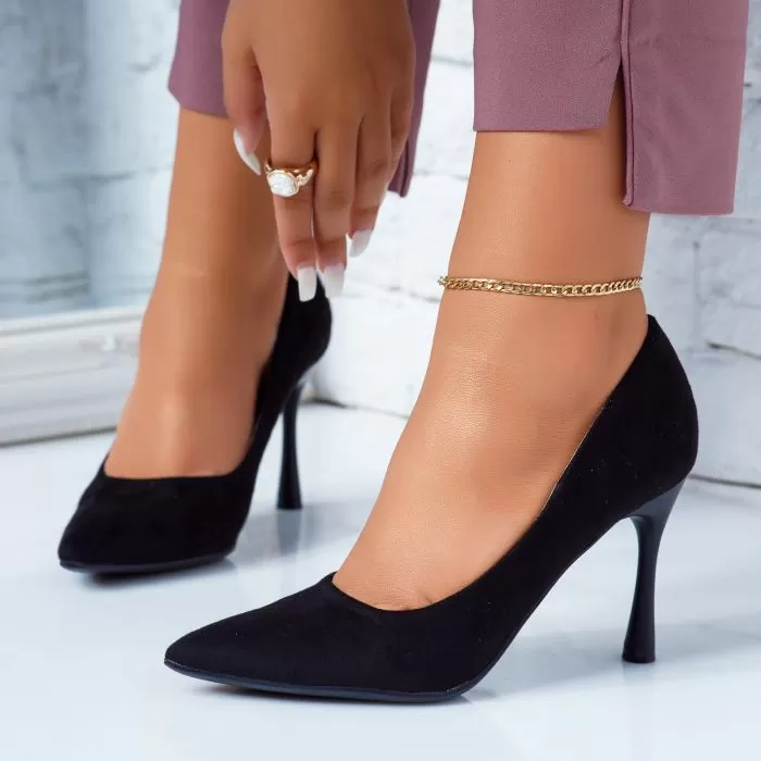 Pantofi Dama cu Toc Drip Negri #6641M
