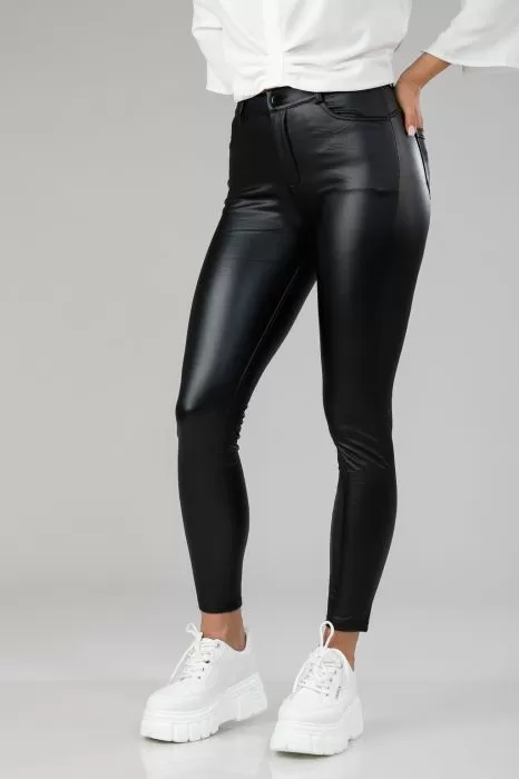 Pantaloni Dama Piele Ecologica Vatuiti Alara Negri #A1