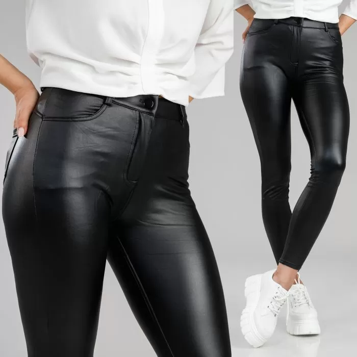 Pantaloni Dama Piele Ecologica Vatuiti Alara Negri #A1