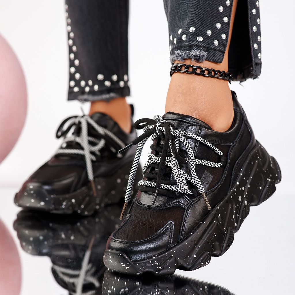 Дамски спортни обувки Естествена кожа Ecaterina черен #13448