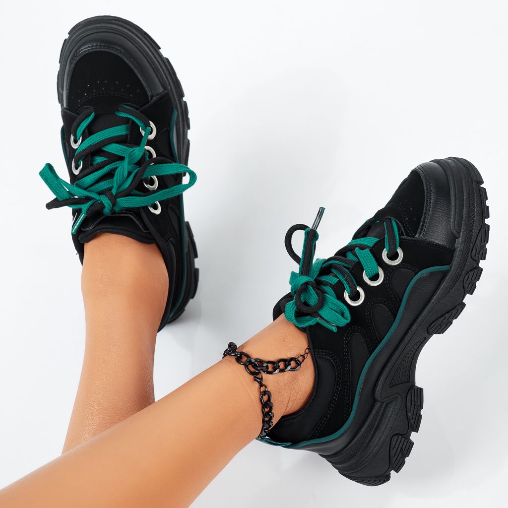 Дамски спортни обувки Melina черен/Зелено #13793