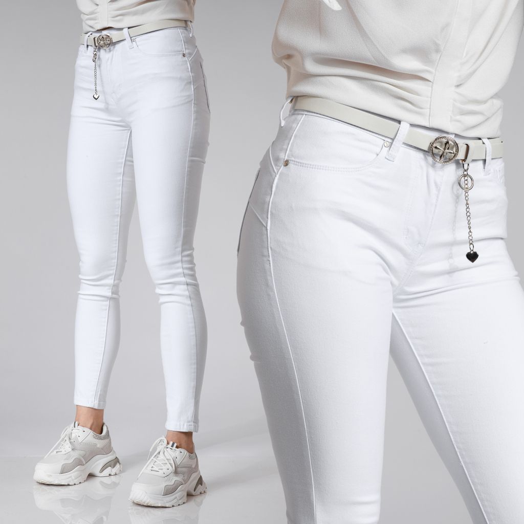 Дамски тесни дънки с лифтинг ефект Lora Бяло #A335