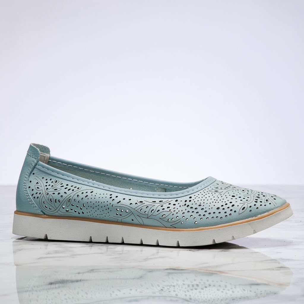 Pantofi Dama din Piele Naturala Perforati Gina Albastri #13863