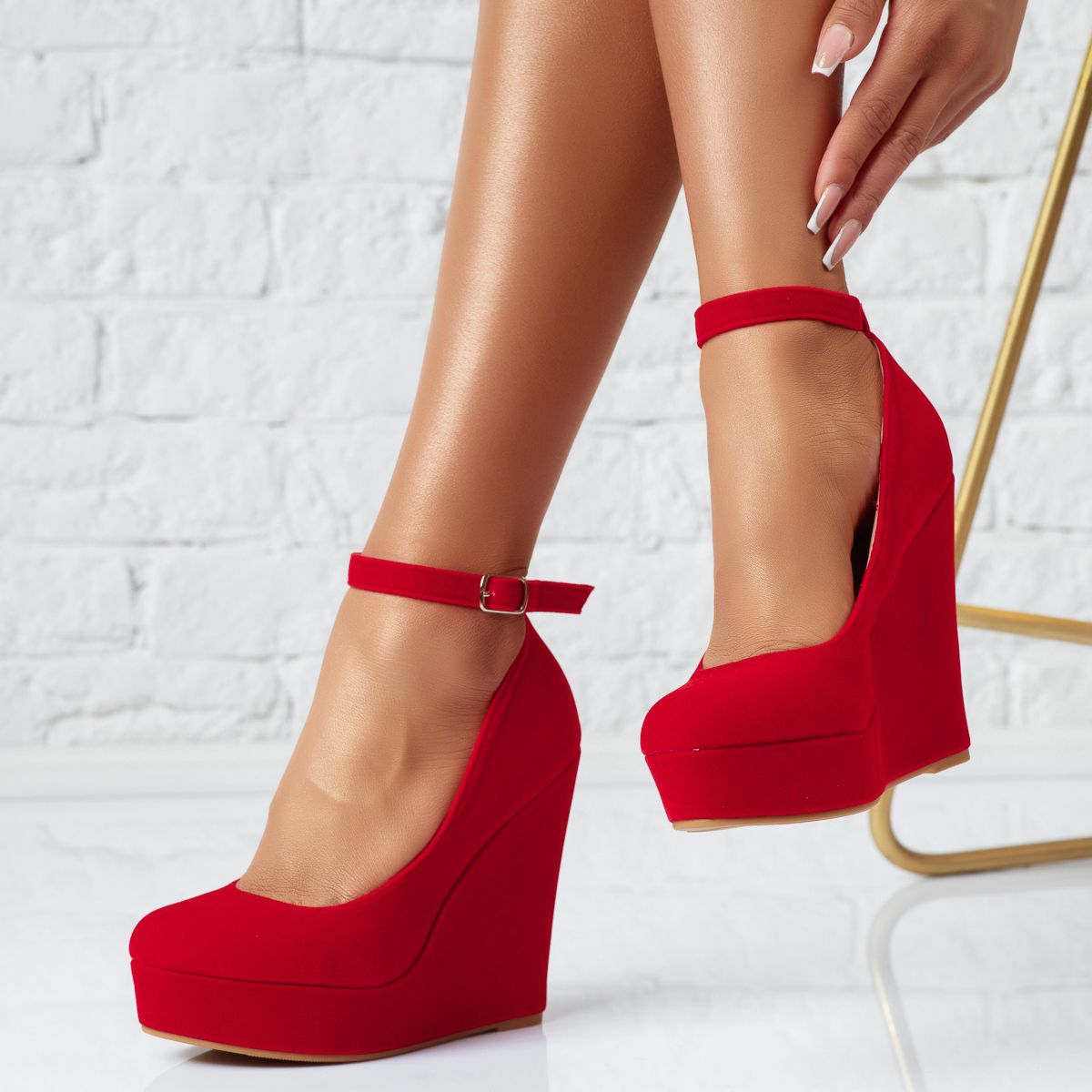 Pantofi Dama cu Platforma Nora Rosii #13954