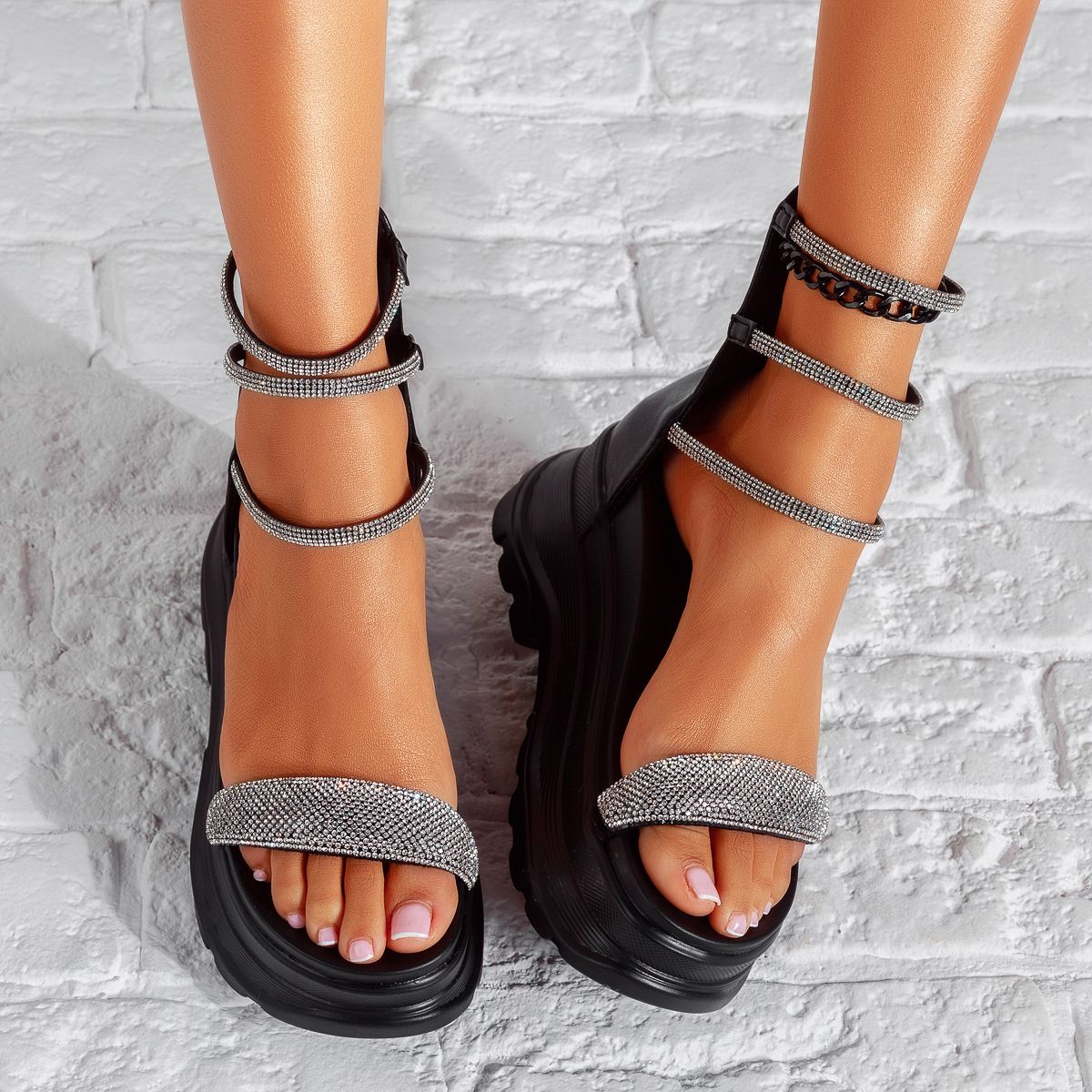 Sandale Dama cu Platforma Reese Negre #15486