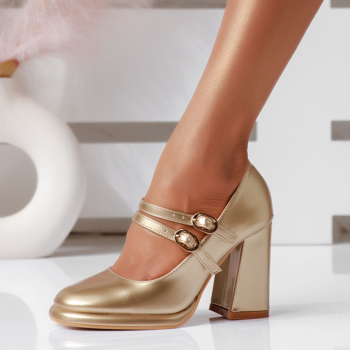 Pantofi Dama cu Toc Eden Aurii #16291