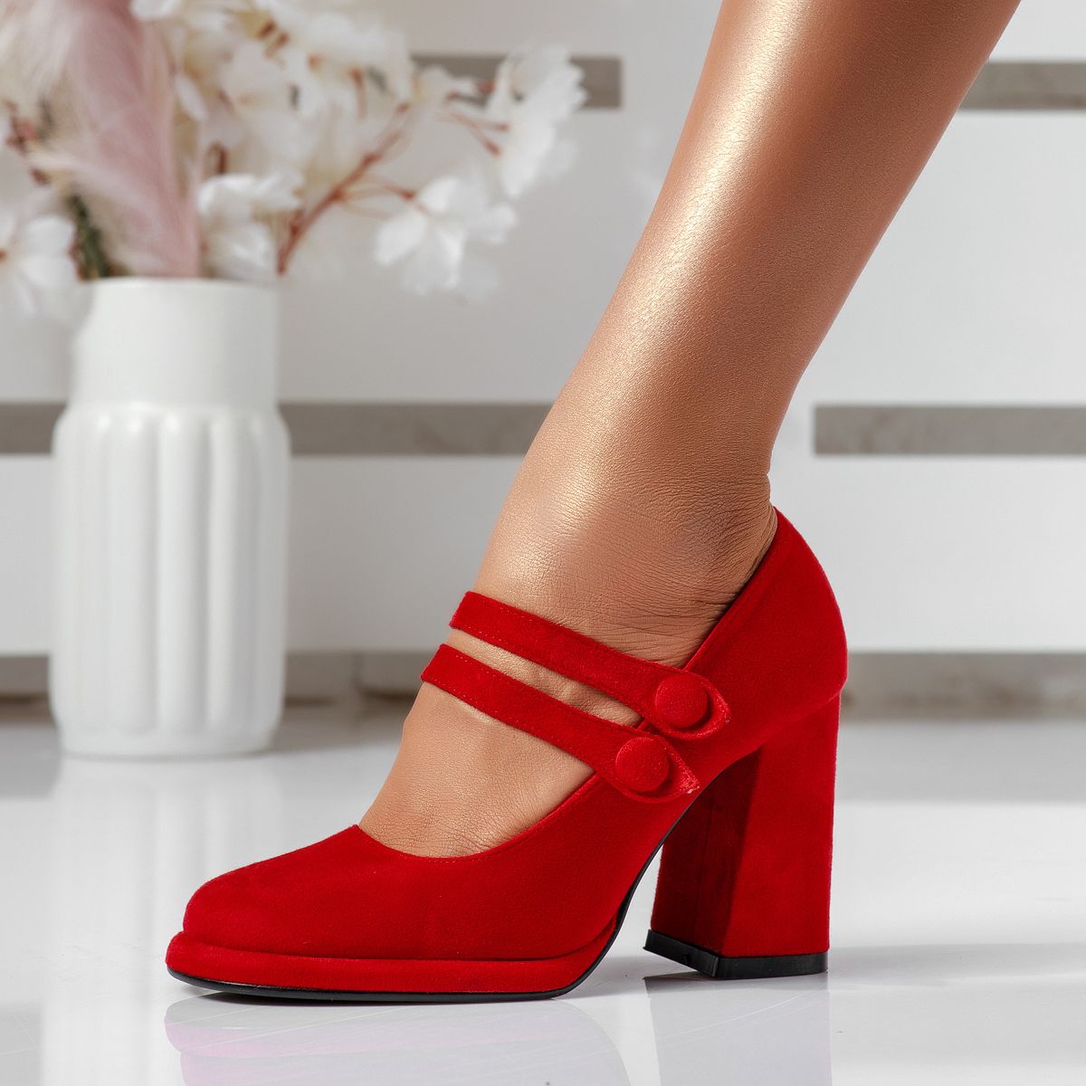 Pantofi Dama cu Toc Amelia2 Rosii #16679