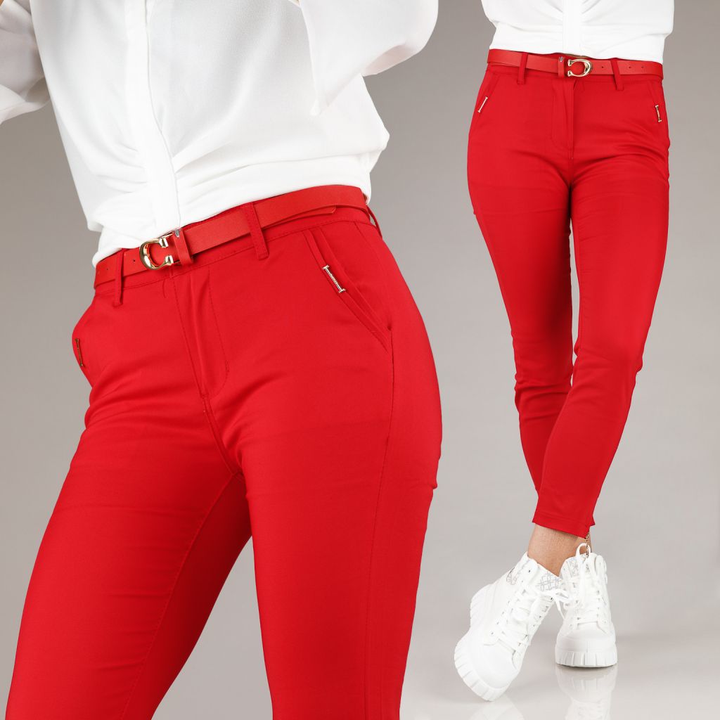 Pantaloni Casual Dama Chris2 Rosii #A596