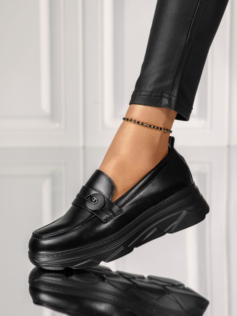Pantofi casual dama negri din piele ecologica Athena #18273