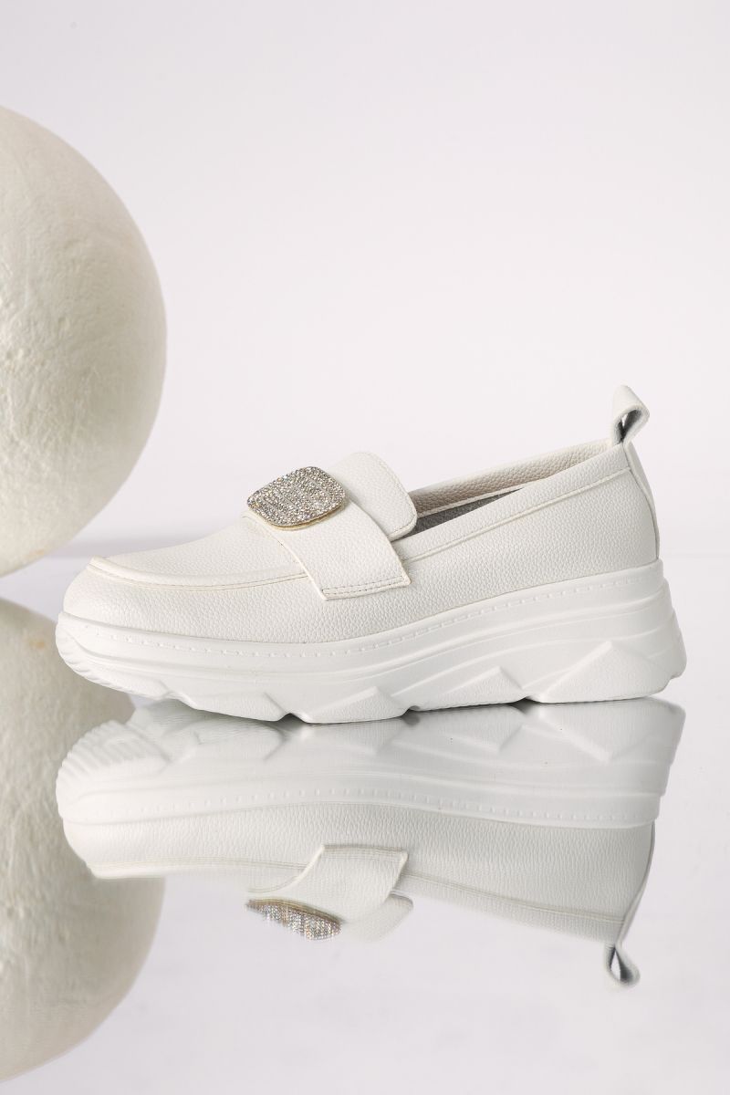Pantofi casual dama albi din piele ecologica Alice #18254