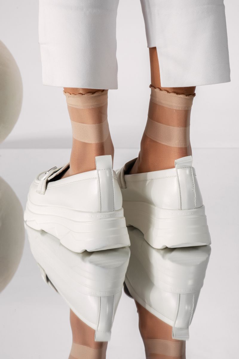 Pantofi casual dama albi din piele ecologica Athena #18271