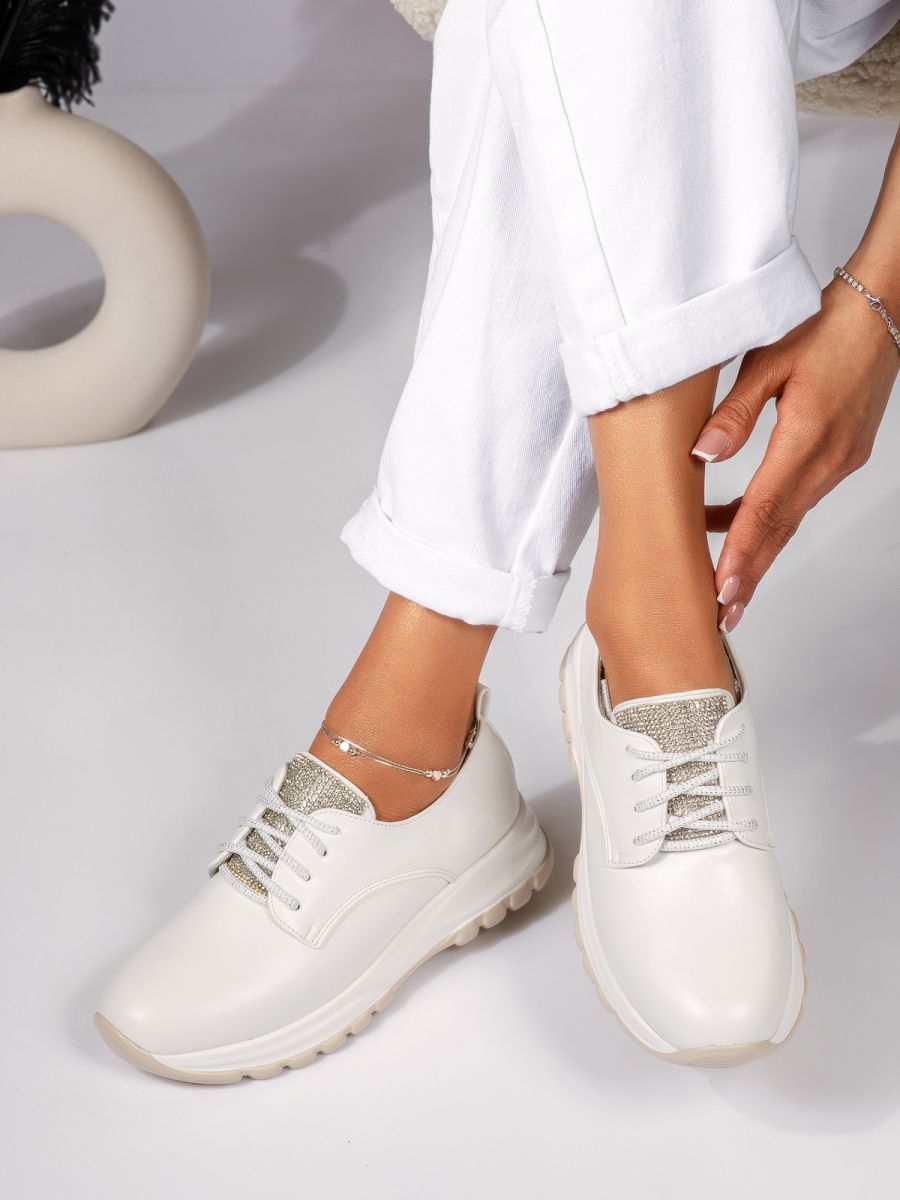 Pantofi casual dama albi din piele ecologica Lara #18445