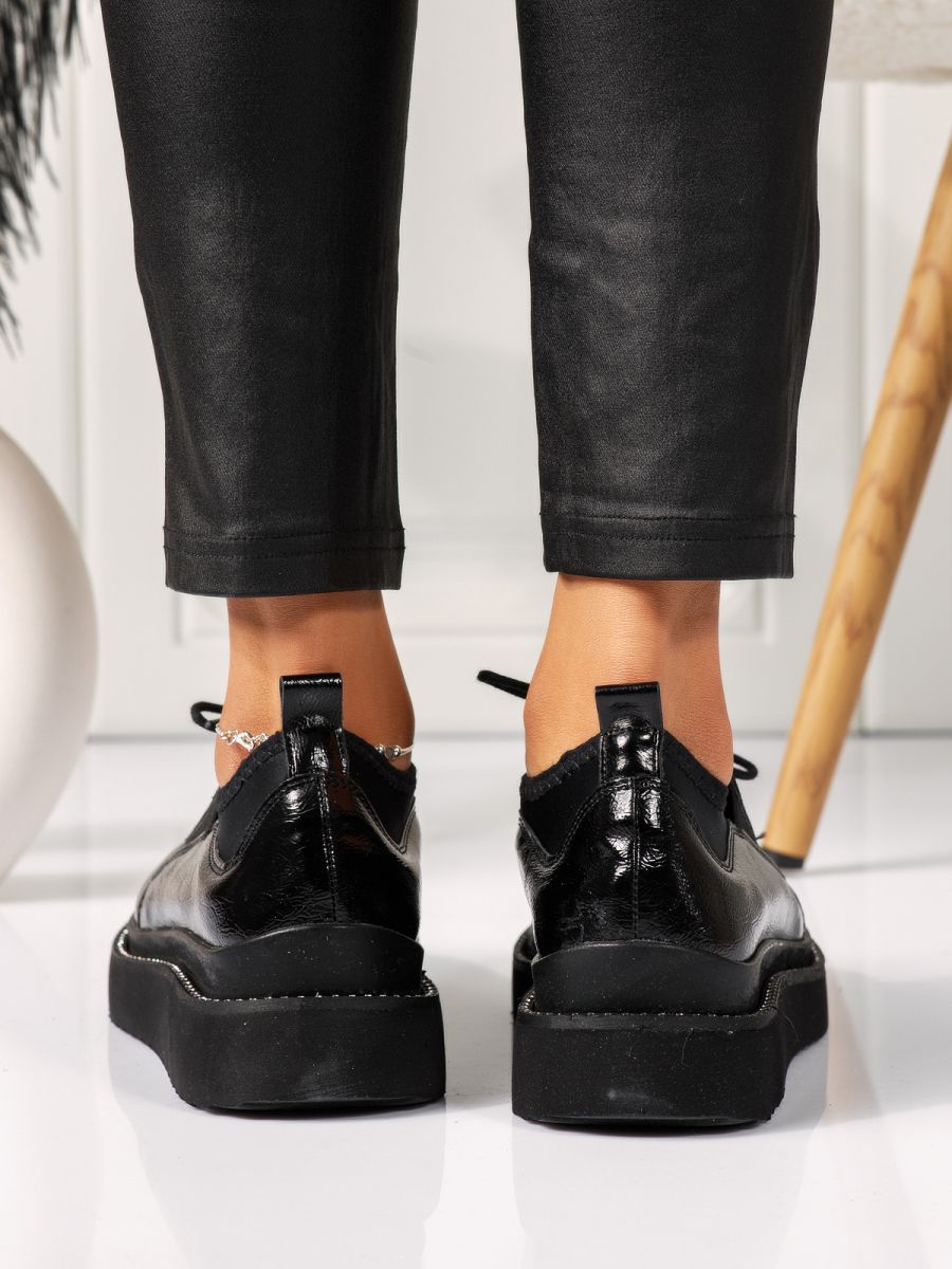 Pantofi casual dama negri din piele ecologica Holla #18499