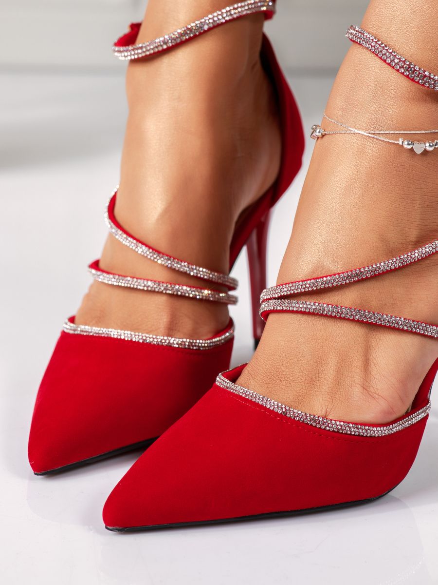 Pantofi cu toc dama rosii din piele ecologica intorasa Sophia #18357