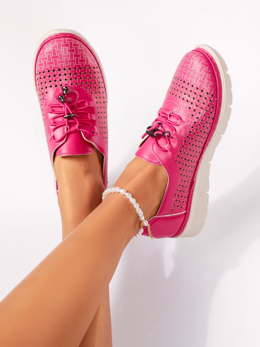 Pantofi casual dama roz din piele ecologica Tessa #18372