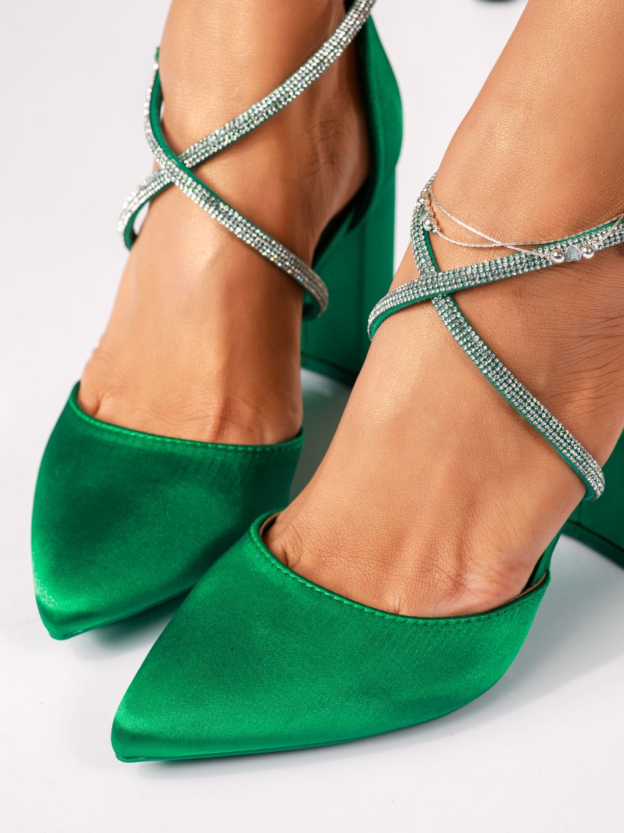 Pantofi cu toc dama verzi din satin Faith #18420