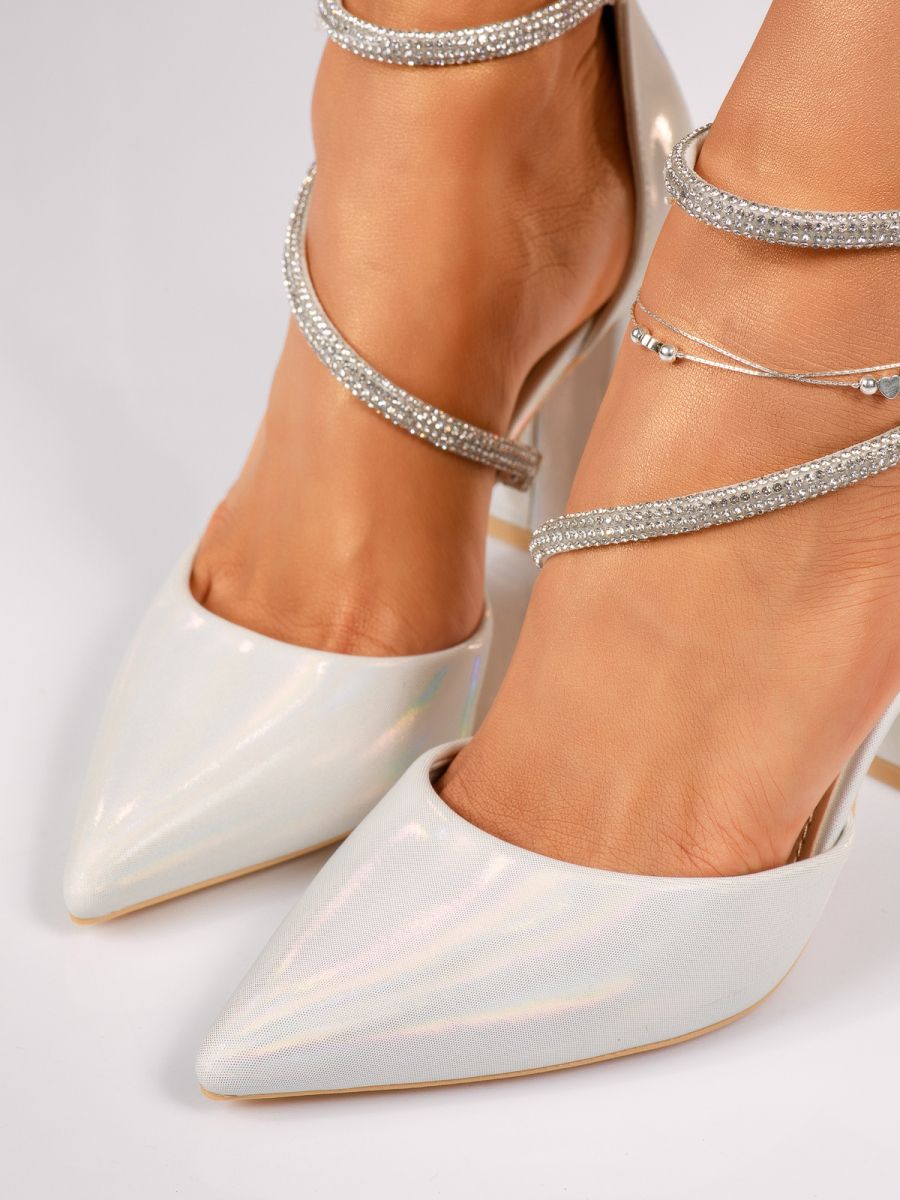 Pantofi cu toc dama argintii din piele ecologica Sienna #18339